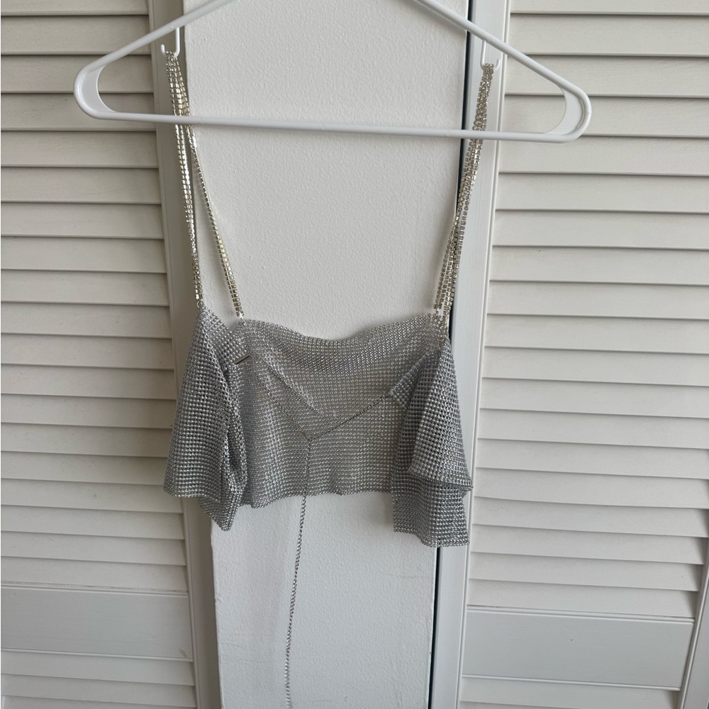 Silver Rhinestone Embellished Women's Top - Picture 3 of 4